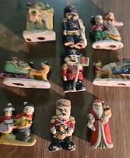 Lot of 9. Sm. clay-like ornaments, Figural, Santa,sleigh,,policeman, Christmas