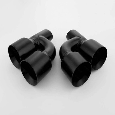 Pair BLACK QUAD Bevel 4'' Out Exhaust Tips 2.5'' 2-1/2 Offset Dual Wall Stainless