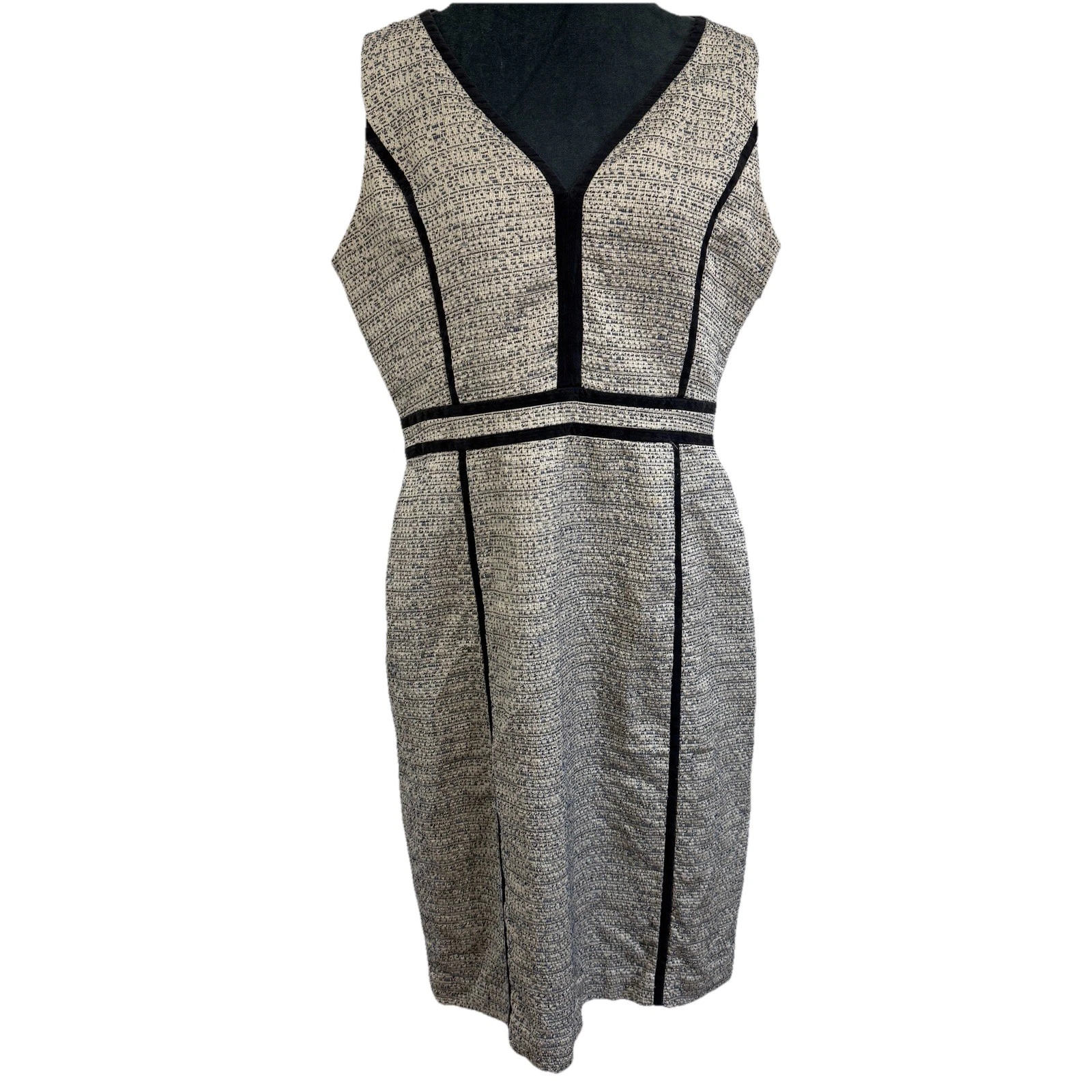 Abito midi Tory Burch DARON panna marino scollo a V tweed taglia 14