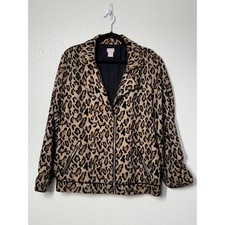 Chico's Leopard Print Moto Jacket Size 3 US 16/18 Textured Animal Print Zip Up