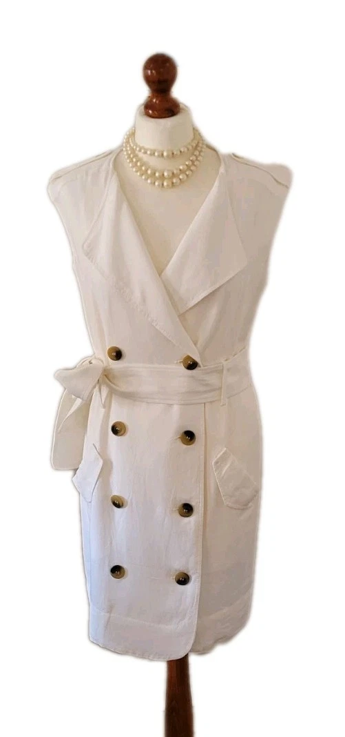 Abito Camicia Lino Mango Safari Off White Taglia M FR38 UK10