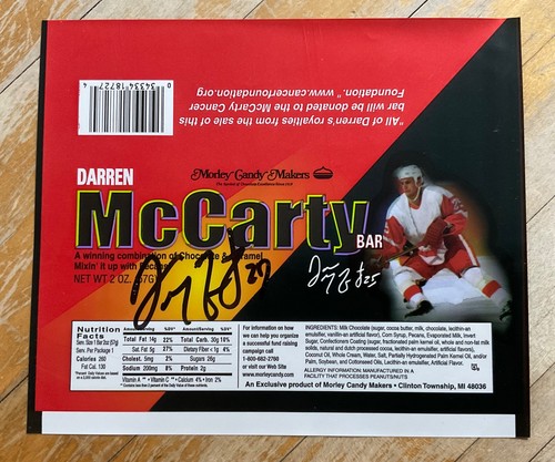 DETROIT RED WING DARREN McCARTY HAND SIGNED CANDY BAR WRAPPER MORLEY CANDY