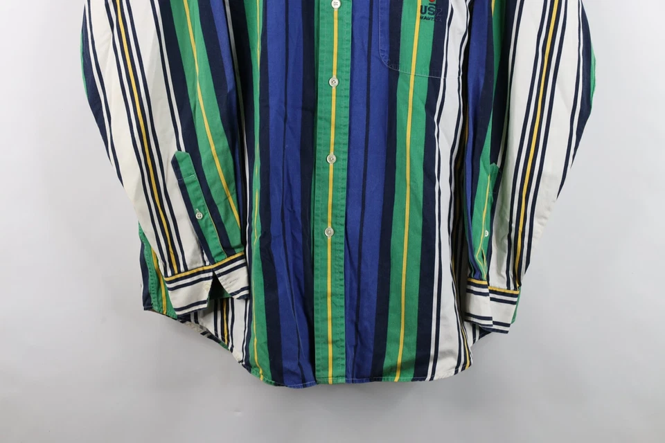 Camisa De Colección Años 90 Nautica Para Hombres Grande Deletreada Rayas Bloque de Color Abotonada Foto 3 de 4