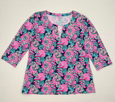 Lilly Pulitzer Karina Top Womens M Tropical Coastal Beach Preppy Resortwear 3/4