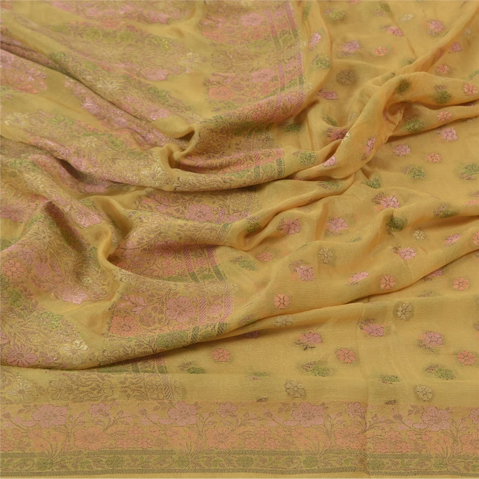 Санскрити винтажный длинный Dupatta/украл индийский чисто шифоновое бежевый сплетенный шарф вуаль - Изображение 2 из 4