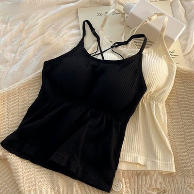 Damen Polyester Camisole Top Ärmellos Bandeau Kragen Einfarbig Normale Passform