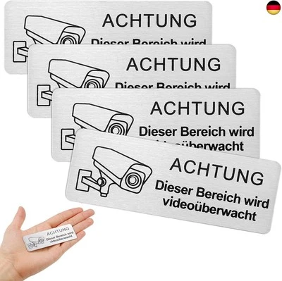 MARKE RIEROUSY Rierousy 4 Stück Achtung Videoüberwachung Schild Klein 8.5x3 cm, kamera ü