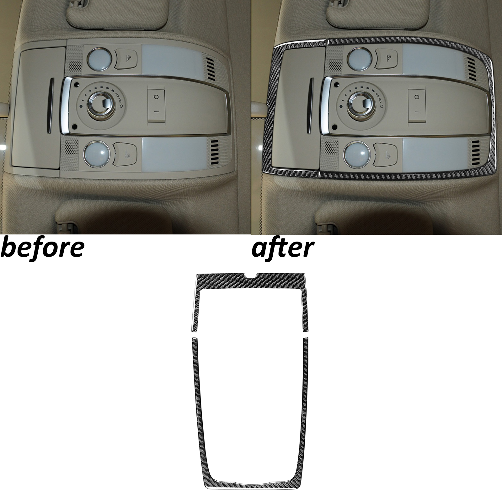 Real Carbon Fiber Roof Reading Light Panel Frame Trim For Audi A6 S6 C6 2005-11