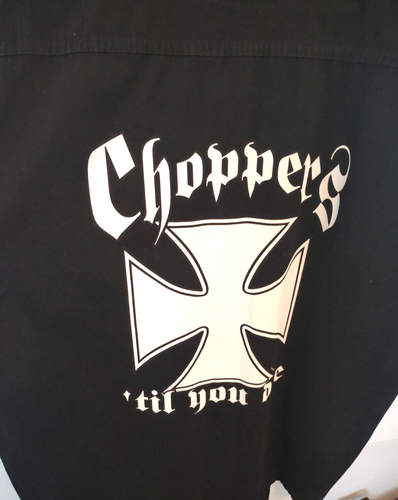 2001 Bikers Edge Men XL Shirt Frayed Sleeveless Black Button Chopper Graphic