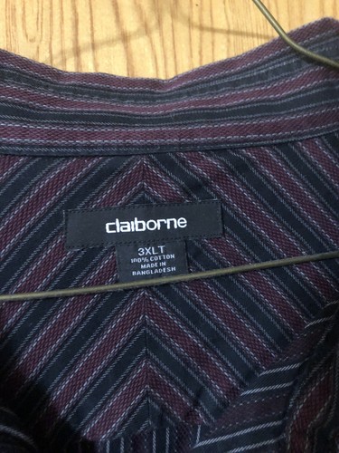 Liz Claiborne Striped Long Sleeve Shirt 3XLT Burgundy With Pocket And Collar - Picture 2 of 3