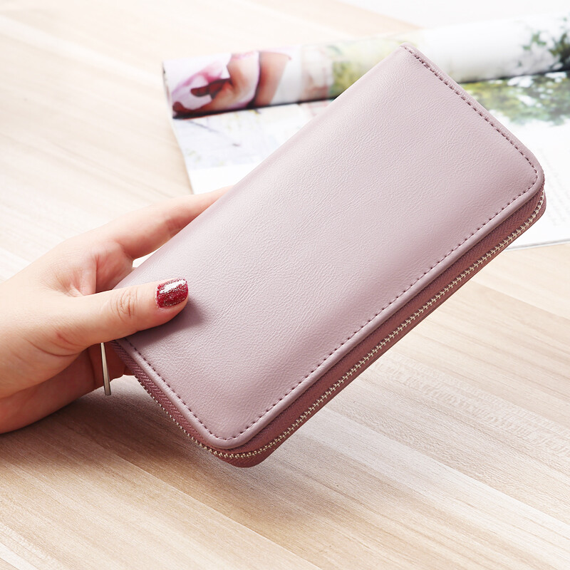 Women's Long RFID Blocking Leather Wallet - Rose Red Clutch With Zipper Coin Pocket - View #3
