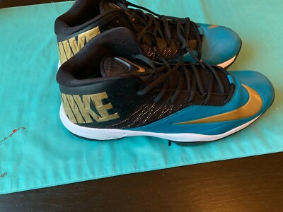 New Nike Size 16 High Football Cleats 618140-015 Zoom Shark Black Teal Blue Gold