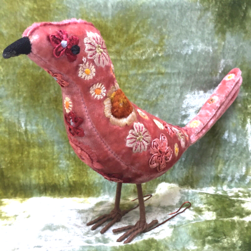 Anke Drechsel Standing Bird BEAUTY Sherbet Embroidered Silk Velvet Vogel Kissen - Bild 1 von 9
