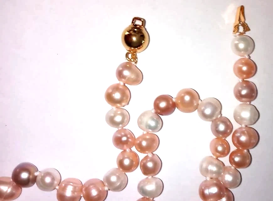 🌹Bellissima COLLANA di PERLE NATURALI VERE semi sferiche multicolor 8mm 40cm - Immagine 3 di 4