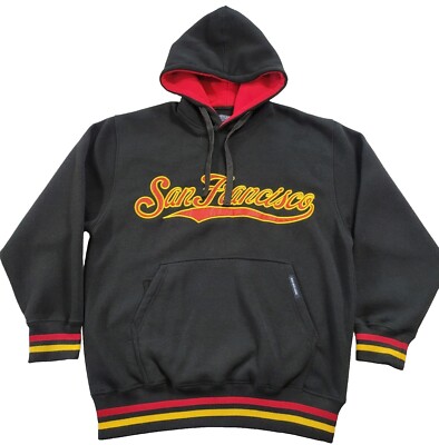 San Francisco Hoodie Mens Medium Renegade Black Red Gold Embroidered 