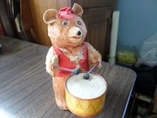 Vintage Key Wind Up Drummer Fur Bear Japan Toy no Box Working Mechanical Steel