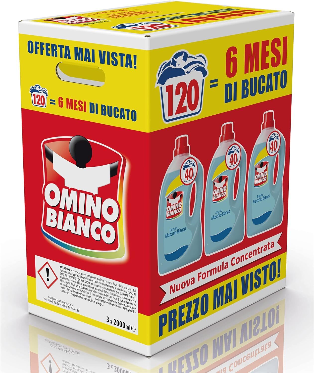 Omino Bianco Marsiglia 3 Confezioni 120 Lavaggi | Bucato Perfetto 2000ml