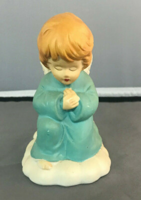 Vintage ARTMARK Praying Angel Candle Holder Foil Label Blue Boy Child Porcelain