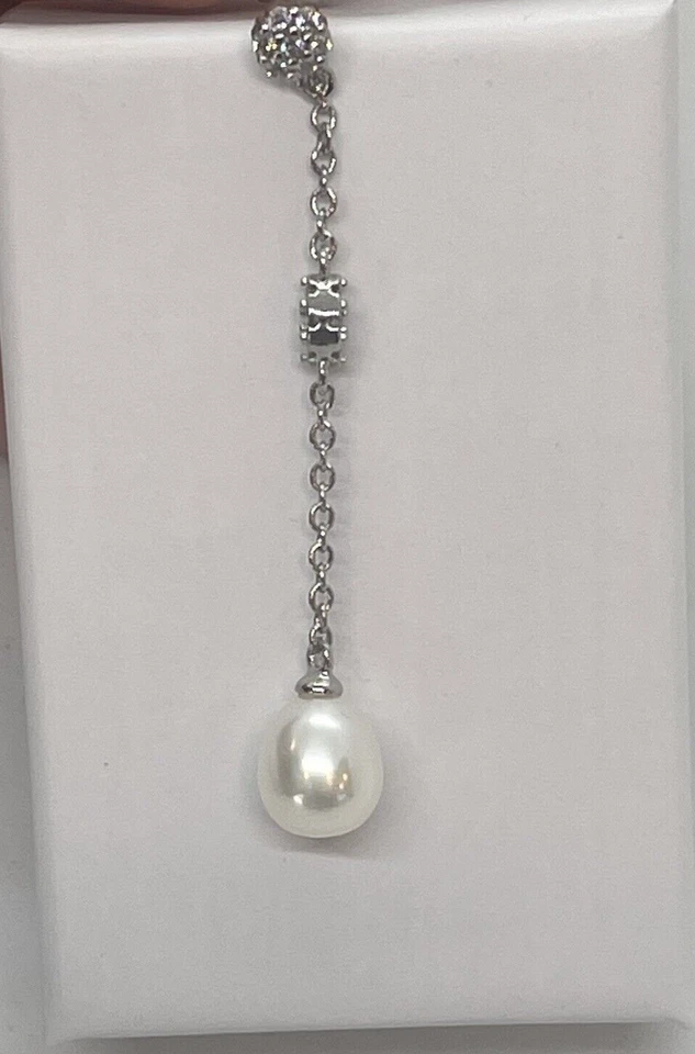 NEW ADORNIA White Rhodium Plated Swarovski & 7mm Freshwater Pearl Drop Earrings - Image 4 of 4