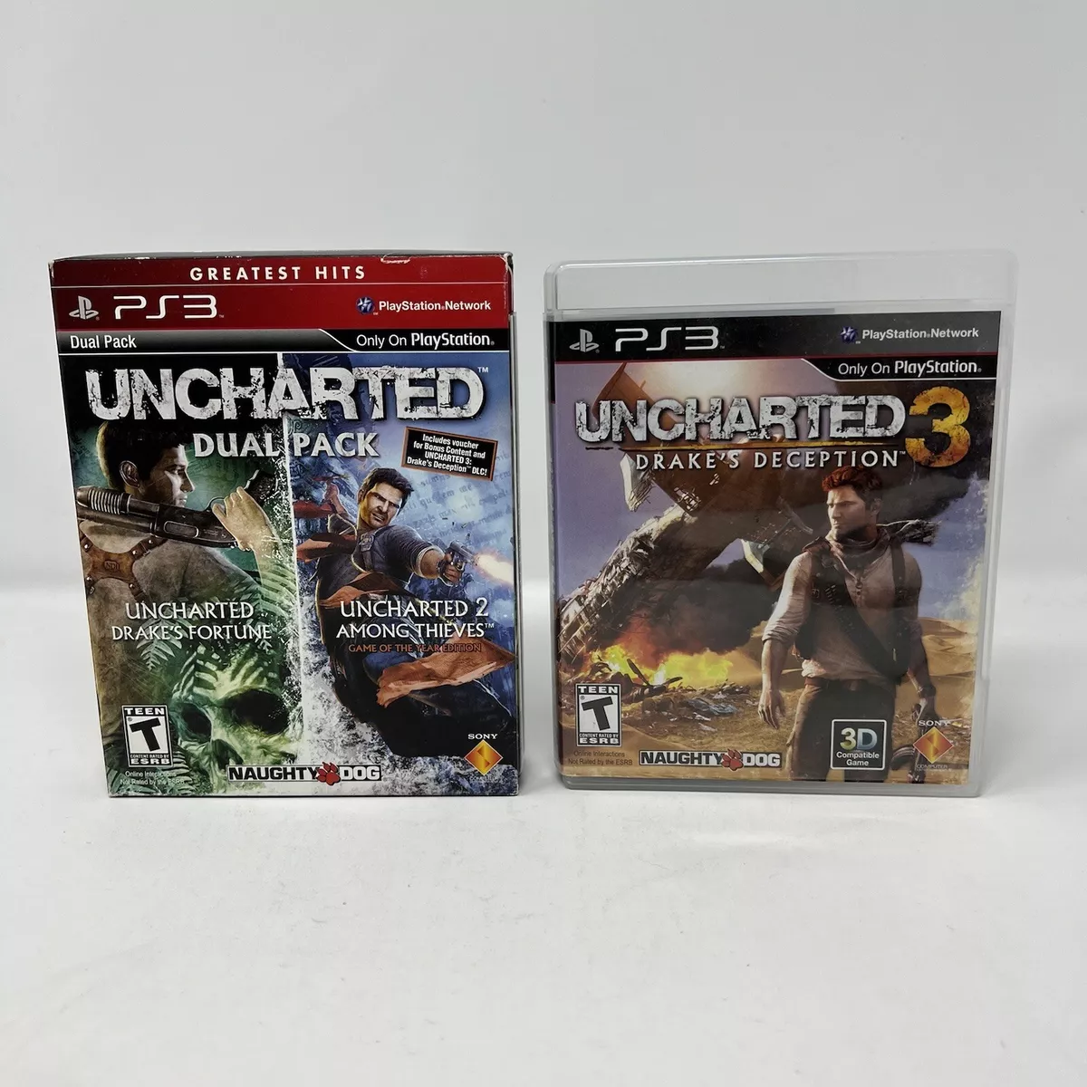 PS3 UNCHARTED 1, 2, & 3 game bundle All With Manuals