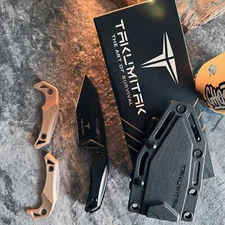 TAKUMITAK 6.5" Full Tang Tanto EDC Fixed Blade Knives w/ MOLLE Webbing Clip