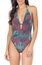 Bikini Lab 243066 Womens Plunge One Piece Swimsuit Mahagony Size X-Small