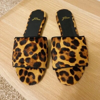 Crew leopard flat sandals preowned size - Main Image