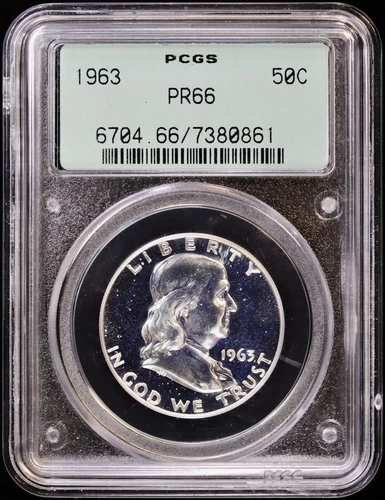 1963 Franklin Half Dollar 50c PCGS PR66 (Proof, PF, OGH, rattler, gasket)