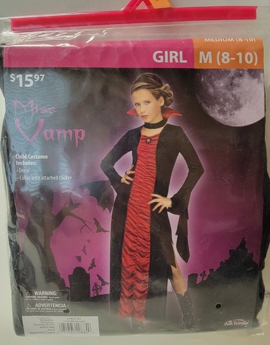 Miss Vamp Vampire Goth Halloween Cosplay Costume Girl M 8-10 Complete Outfit