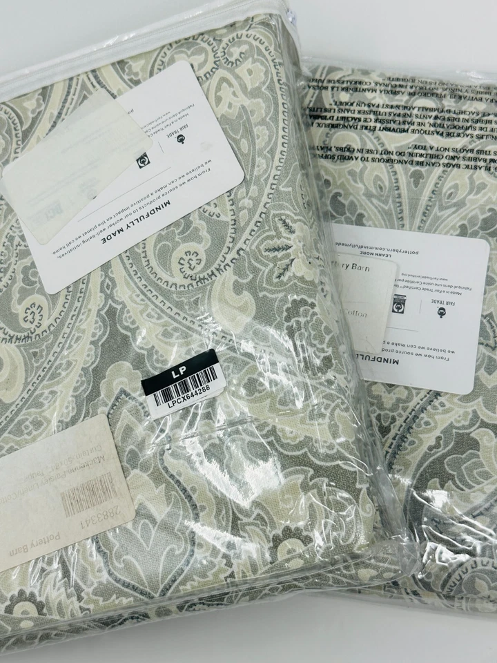 Pottery Barn Mackenna Paisley Curtains Set of 2- 3 in 1 Pole Top 50x84 Taupe - Image 3 of 4