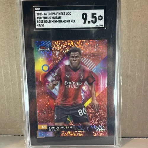 2023-24 Topps Finest Ucc Yunus Musah Rose gold Diamond Ref /50 Sgc 9.5
