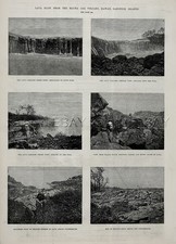 Hawaii Mauna Loa Volcano Eruption, Six Views, Large 1880s Antique Print