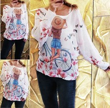 Neu 38 M Damen Frühjahr leichter Strickpullover Blumen Pop Art Print Oversize