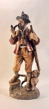 Alpine Hunter Wood Carved Figure by Toni Baur-Bavaria Master Wood Carver 15.25"