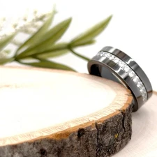 8mm Black Tungsten Wedding Ring High Polished CZ Inlay Band For Christmas Gifts