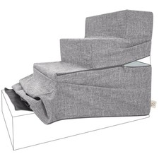 Soft Non-Slip Foam Dog Ramp with Gray Linen Cover - Perfect 4-Step Solution