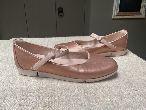 Clarks Tri Axis Rose Gold Metallic Leather Ballet Mary Jane pump shoes 5 UK New - Picture 3 of 13