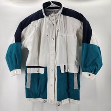 VTG 90's Be In The Current Seen Women's Size S Teal Navy Snap Front Windbreaker