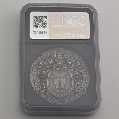 2025 Cameroon 2000 Francs 2oz Silver Mermaids Black NGC MS70