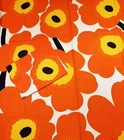 1965  MARIMEKKO "UNIKKO " Orange 2 Fabrics Curtains 56" x 65"