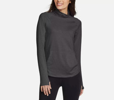 Eddie Bauer Women's Active Funnel Neck Long Sleeve Top Pullover, Charcoal, L