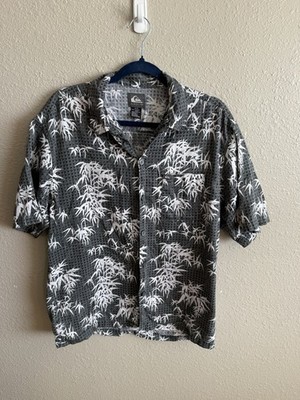 Quicksilver Men s Hawaiian Button Up Shirt, Grey, Size Medium 100% Cotton