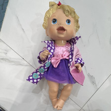 Blonde Curly Hair Blue Eyes Baby Doll Light Complexion Plastic Purple Dress