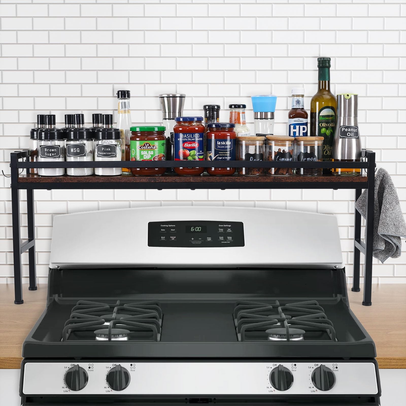 weslinkeji Spice Rack Shelf for Kitchen Stove，Stove Top Shelf with 4 hooks Ex...