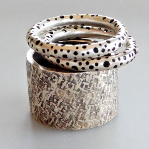 Dana Reed Statement Textured Silver Stack Ring Se… - image 11