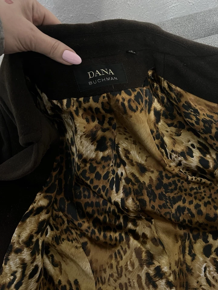 Dana Buchman 100% шерсти коричневое пальто с леопардовым принтом подкладка - на пуговицах женщин - Изображение 3 из 4