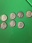 Silver Roosevelt Dimes Lot of 7 90% Silver Circulated Coins, Pre 1965
