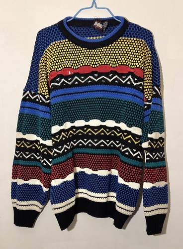 Men’s Vintage Lighting Bolt Striped Sweater sz L