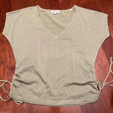 Max Studio Sleeveless Knit Top Small Plunge V Neckline Shirted Sides