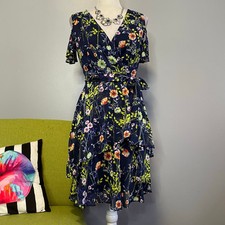 Tahari Blue Floral Cold Shoulder Ruffle Cocktail Dress 
